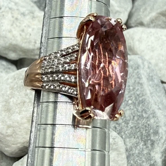 Morganite Cushion Cut Ring Rose Gold Over Sterling CZ Pave Size 7 - Picture 11 of 17